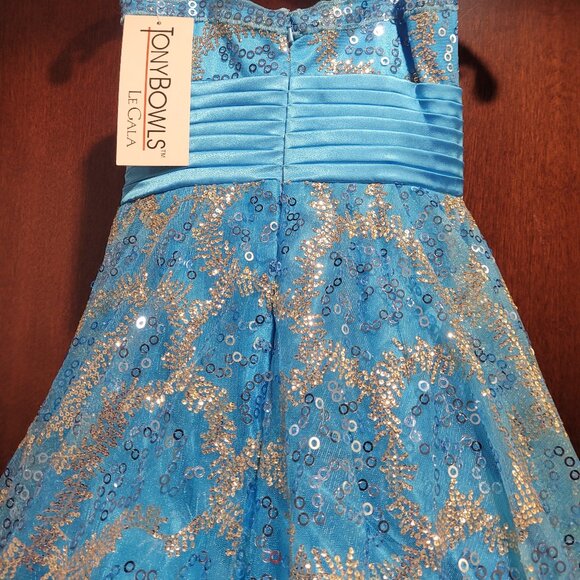 Tony Bowls 112547 Turquoise Sequin Size 2 Prom Dress - Picture 7 of 8